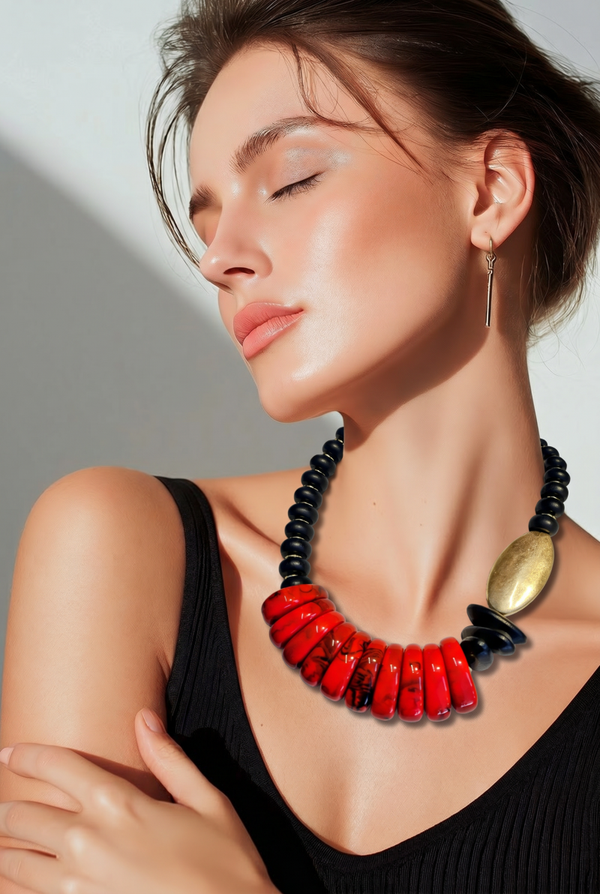 Collier perles en bois d'olivier