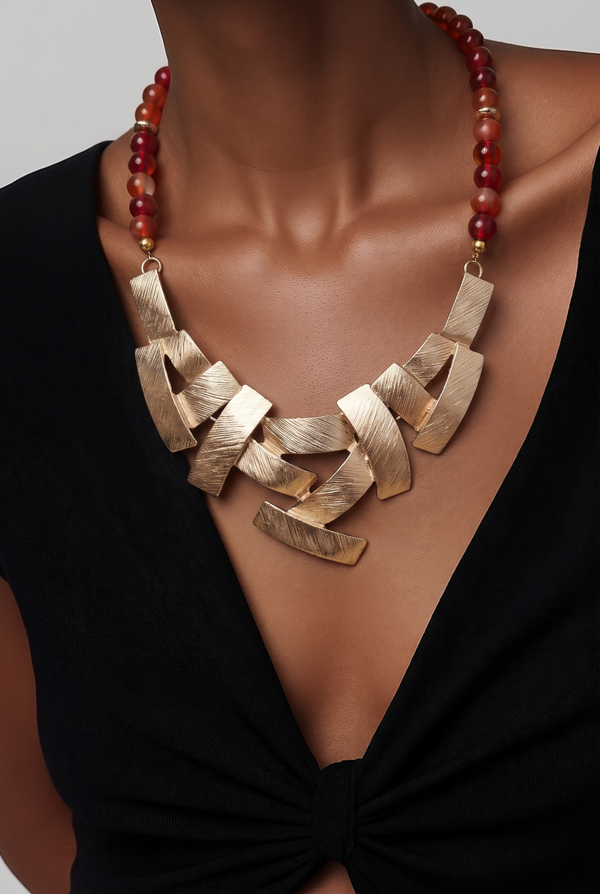 Collier7 pierres sang du Dragon plastron acier inoxydable