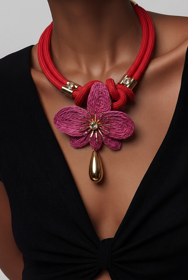 Collier 751 cordon rouge fleur
