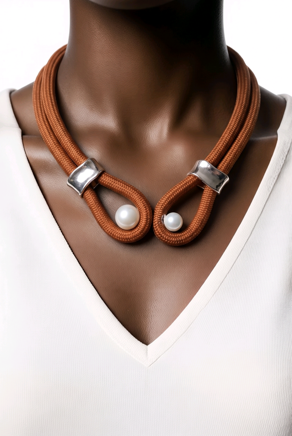 Collier 802 cordon camel perles synthétique