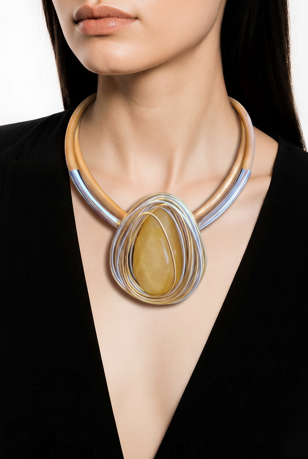 Collier 812 cabochon miel