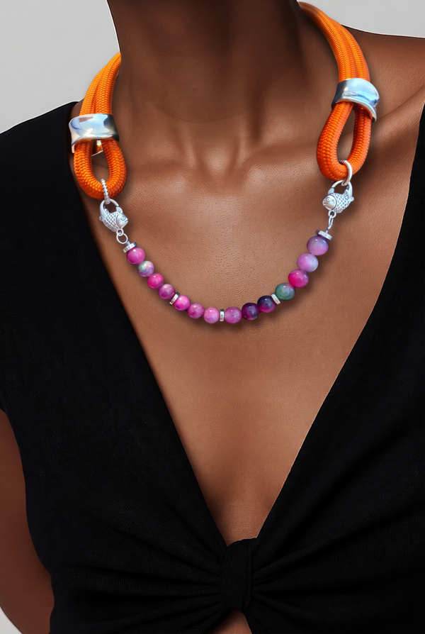 Collier 822 cordon camel pierres Unakite véritable