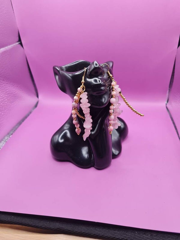 B.O pendante pierres de Quartz rose