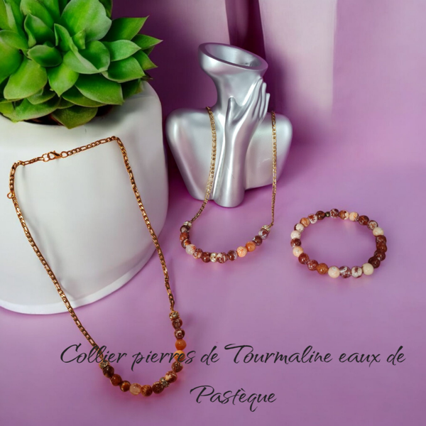 Collier270 pierres Tourmaline eaux de Pastèque