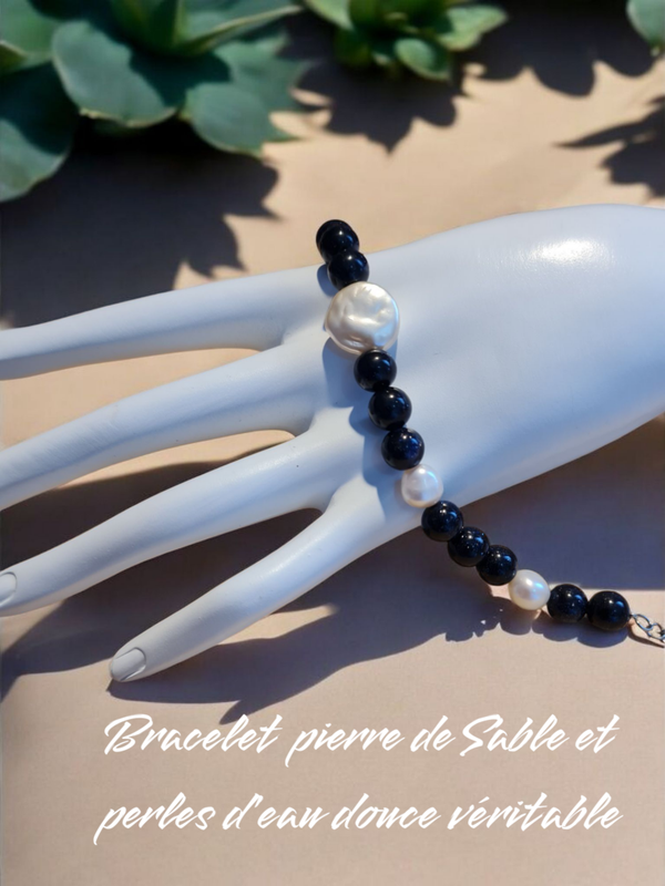 Bracelet 349 pierre de Sable perles d'eau douce