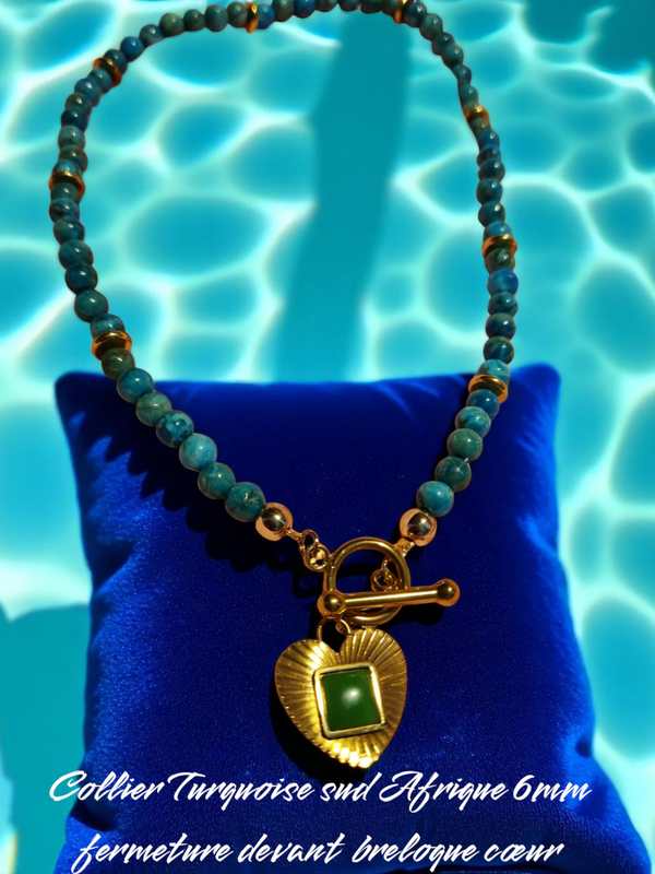 Collier 407  pierres Turquoise 6mm