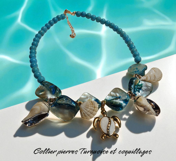 Collier 414 Turquoise et coquillages