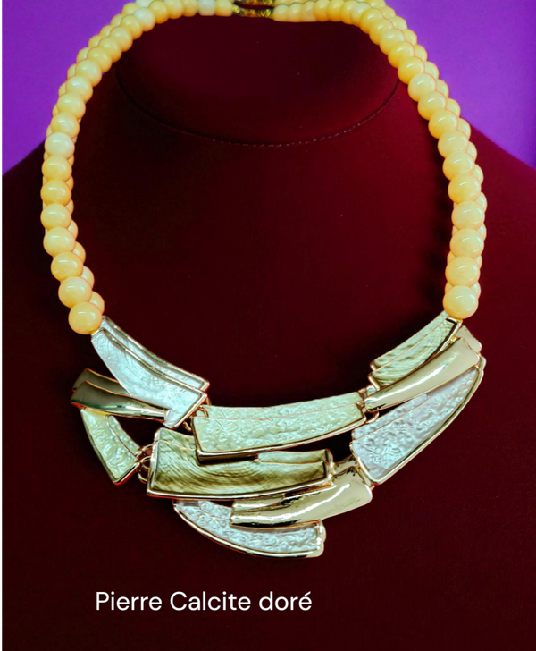 Collier 450 pierre de Calcite doré