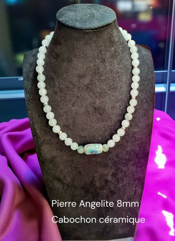 Collier 548 pierre Angelite cabochon céramique