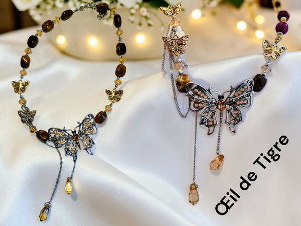 Collier 673 Œil de Tigre papillon