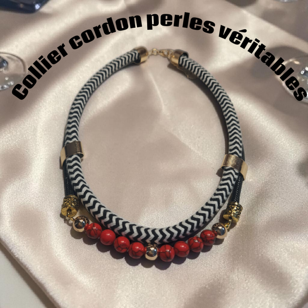 Collier 699 Turquoises rouge cordon