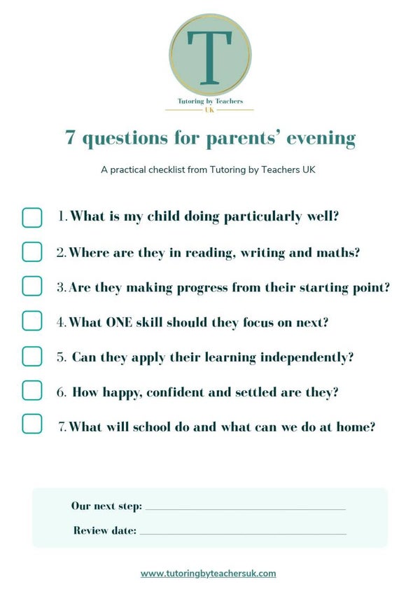 7 Questions to Ask at Parents' Evening - FREE Printable Checklist