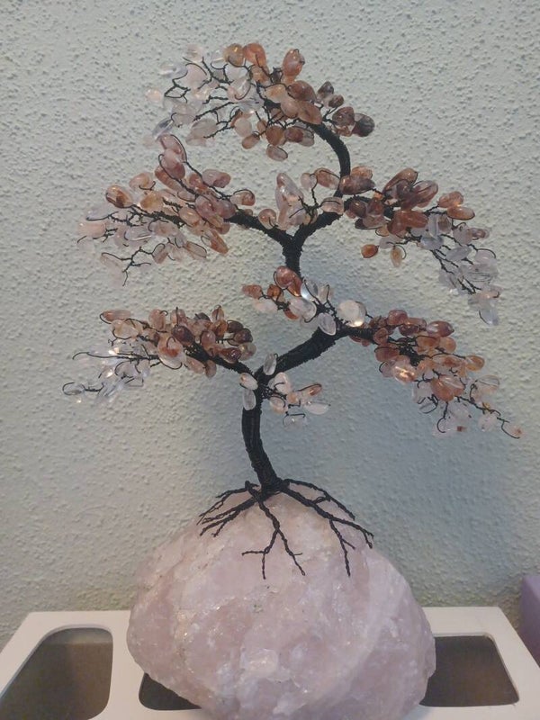 Vuurkwarts boom op Rozenkwarts (27CM hoog)