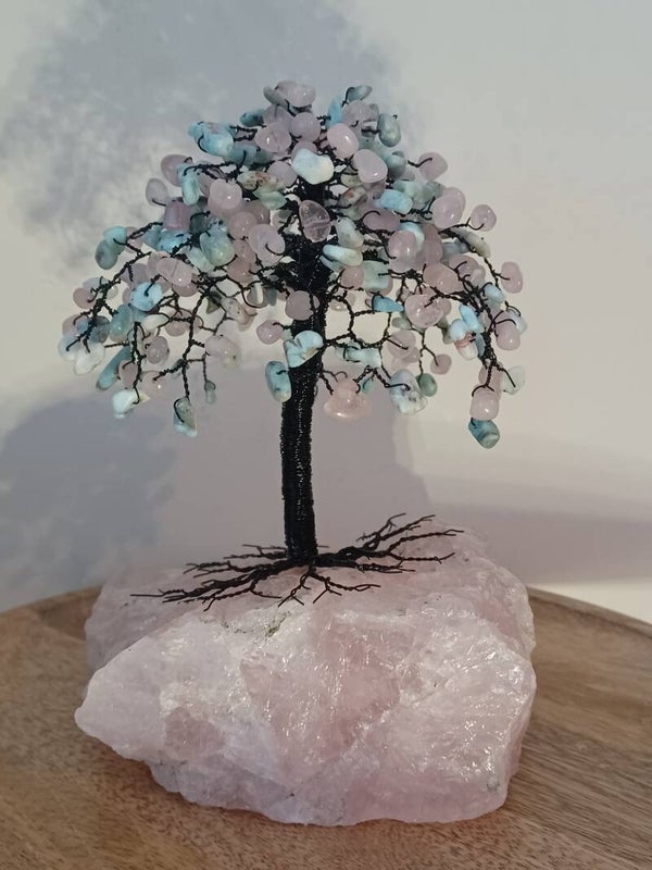 Larimar en Rozenkwarts Edelsteenboom (19CM)