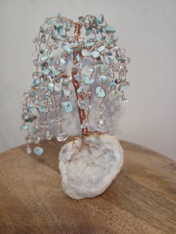 Larimar en Bergkristal Edelsteenboom (18,5CM)