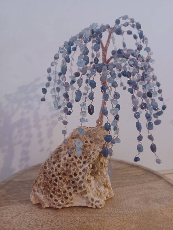 Blauwe Aventurijn en Aquamarijn edelsteenboom (26CM)