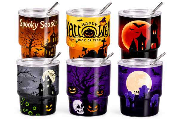 Halloween Mini Insulated Tumbler Set of 4 with Lids & Metal Straws