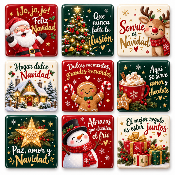10 Imanes Navideños 2×2 pulgadas – Diseños y Frases de Navidad