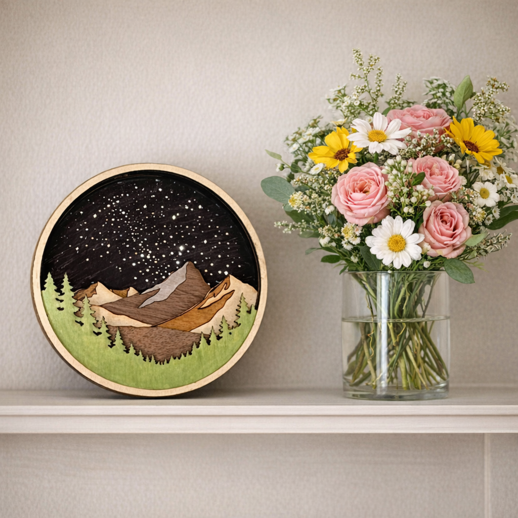 🌙Starlit Summit – Layered Wood Mountain Art