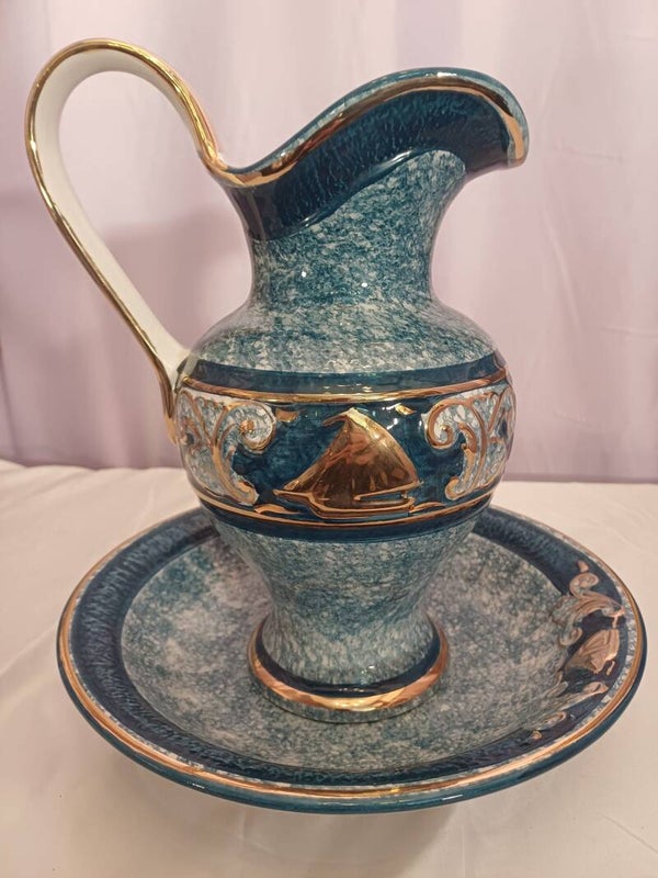 Blue Glazed ceramic Bowl and Jug