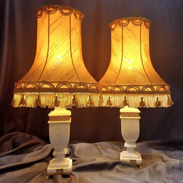 White Alabaster and Brass lamps