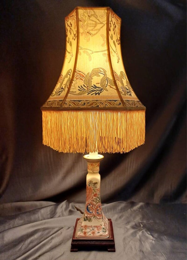 Chinoiserie handpainted porcelain candlestick lamp