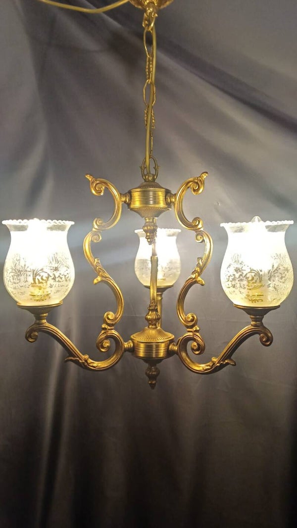 Louis XVI style gilt three light cage chandelier