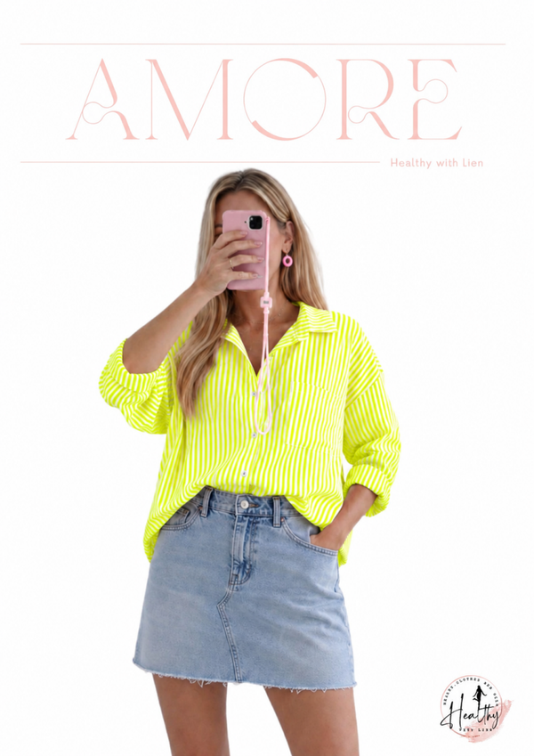 Dieuwke tetra blouse fluo geel - wit