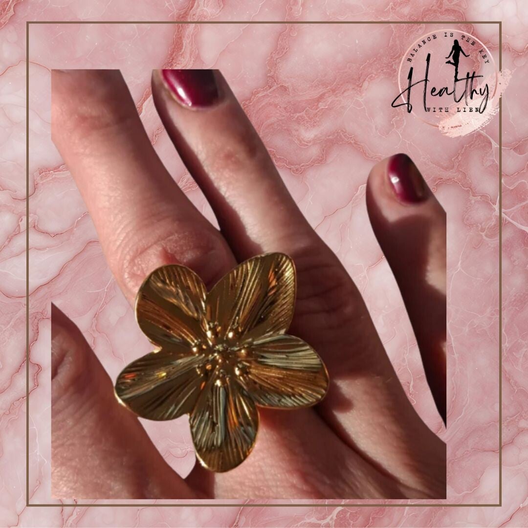 Stainless Steel Gouden Bloem Ring – Verstelbaar 🌸