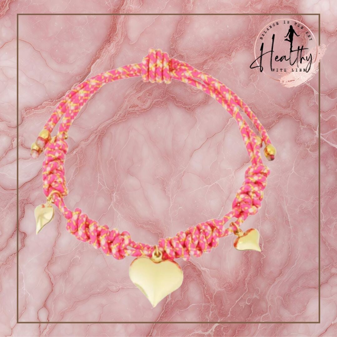 Roze rope armband met hartjes