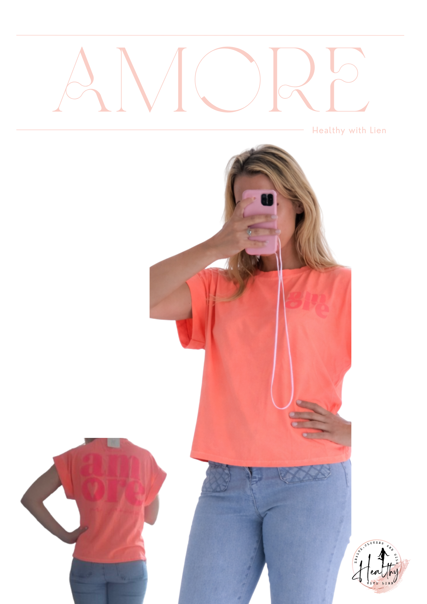 Drew fluo oranje/koraal t-shirt