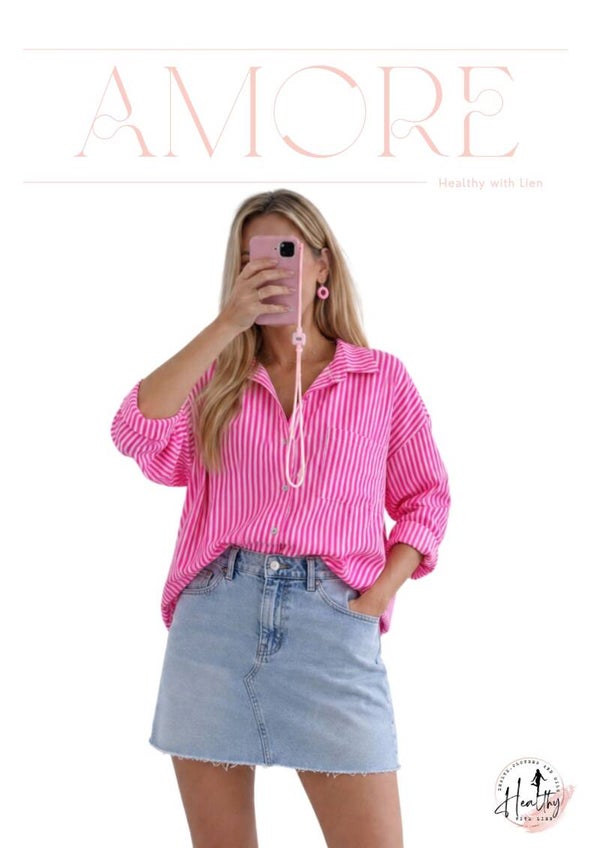 Dieuwke tetra blouse fluo roze - wit