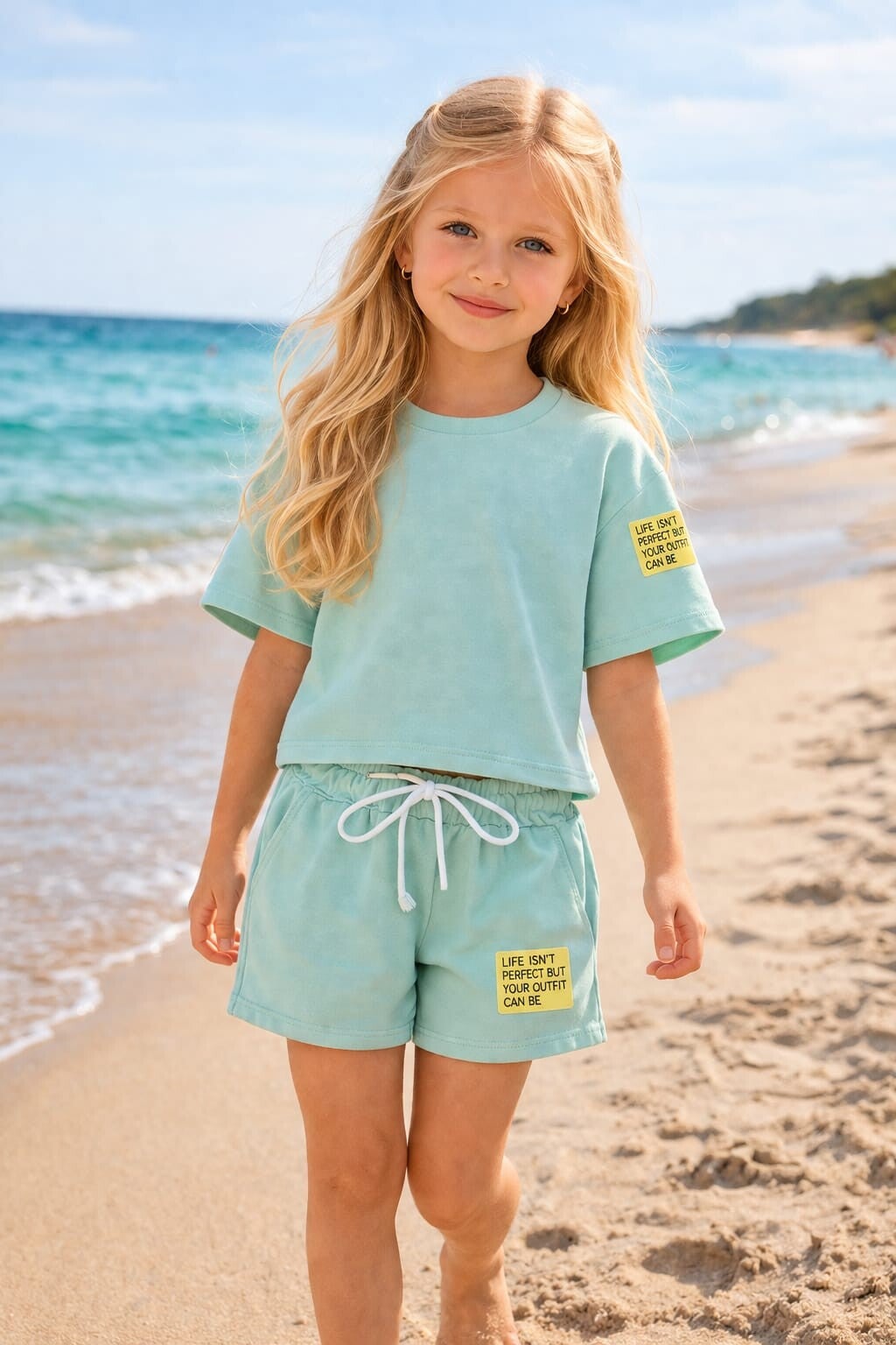 Girls setje mint/aqua 6 JAAR
