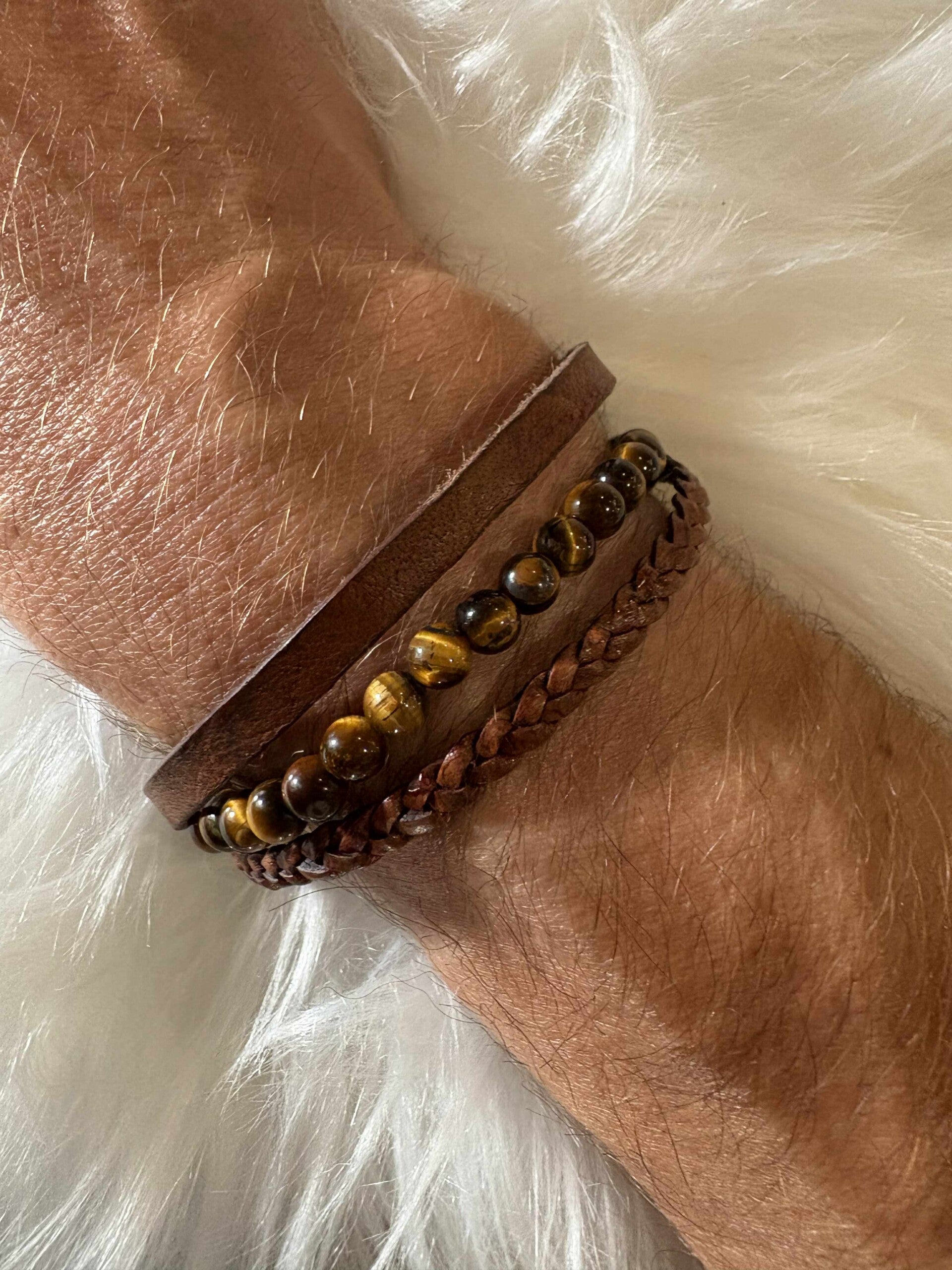 🔥 Bracelet “Force & Protection” en cuir et Œil de tigre 🔥