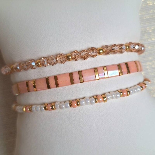 Armbandenset zalmroze met wit
