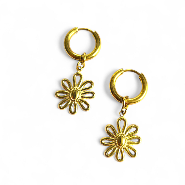 Creolen met open RVS bloem