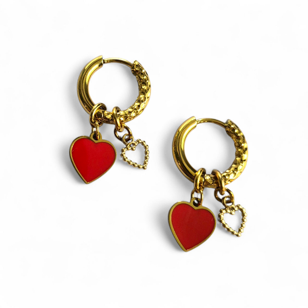 Creolen met rood en open RVS hartje