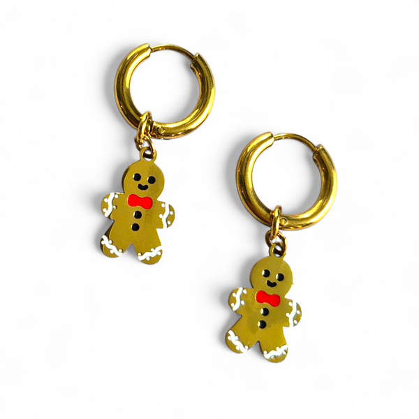 Creolen met stainless steel gingerbread mannetje