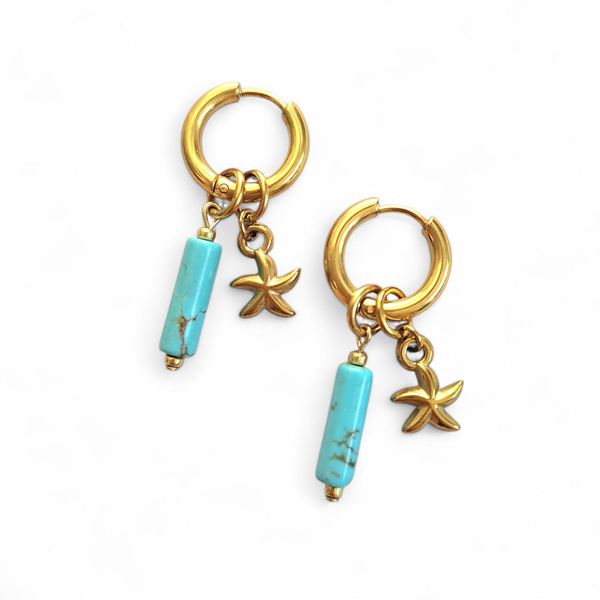 Creolen met blauwe Howliet en zeesterbedel