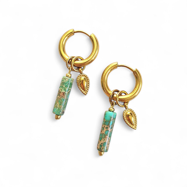 Creolen met blauwe Jaspis en druppelbedel