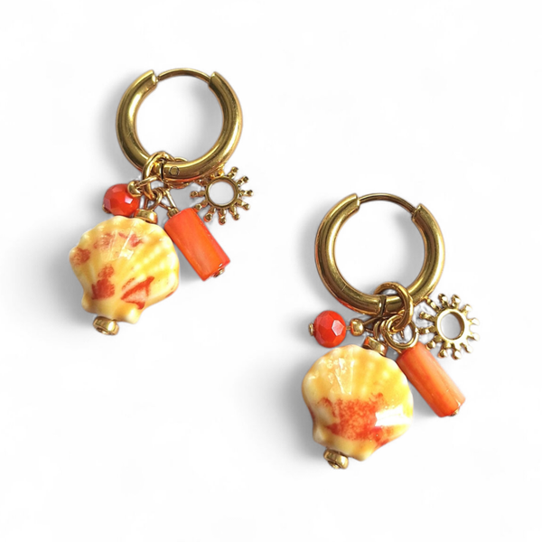 RVS Creolen met gele keramiek schelp