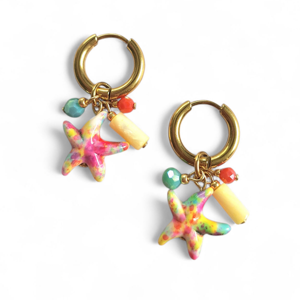 RVS Creolen met kleurrijke keramiek zeester