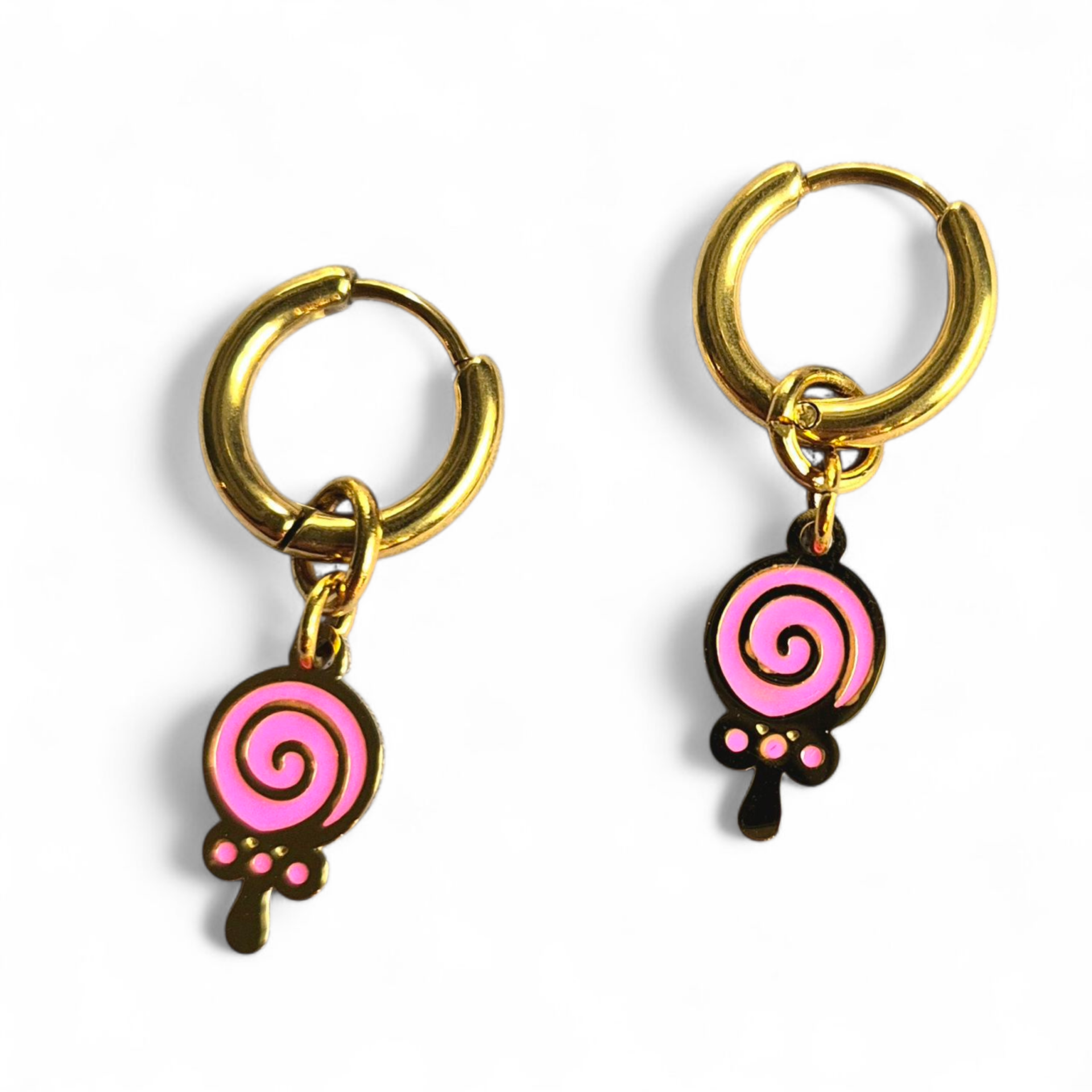 Kindercreolen met lolly van roze emaille