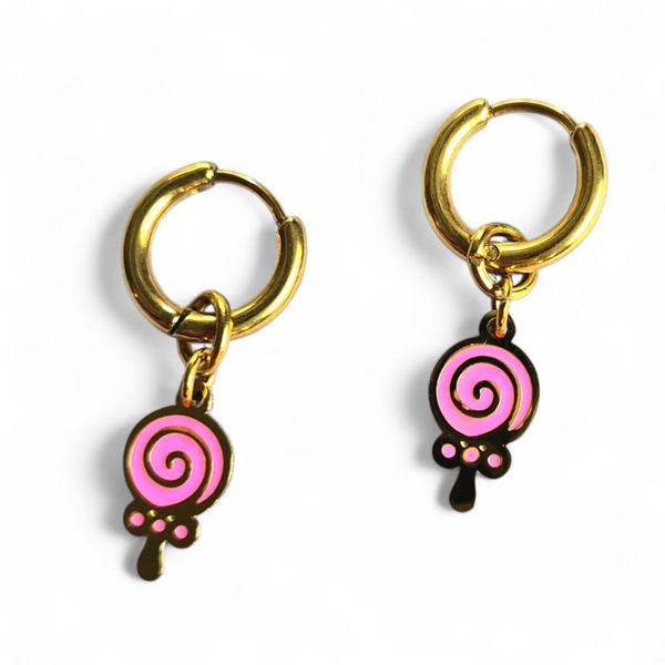 Kindercreolen met lolly van roze emaille