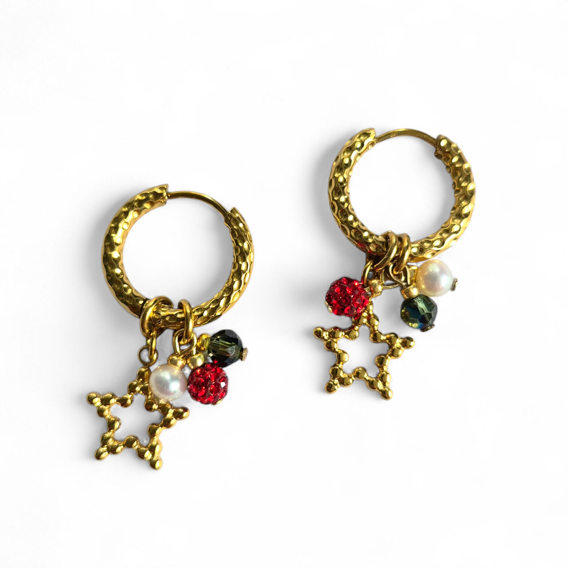 Creolen met open RVS sterretje en kleurrijke kraaltjes