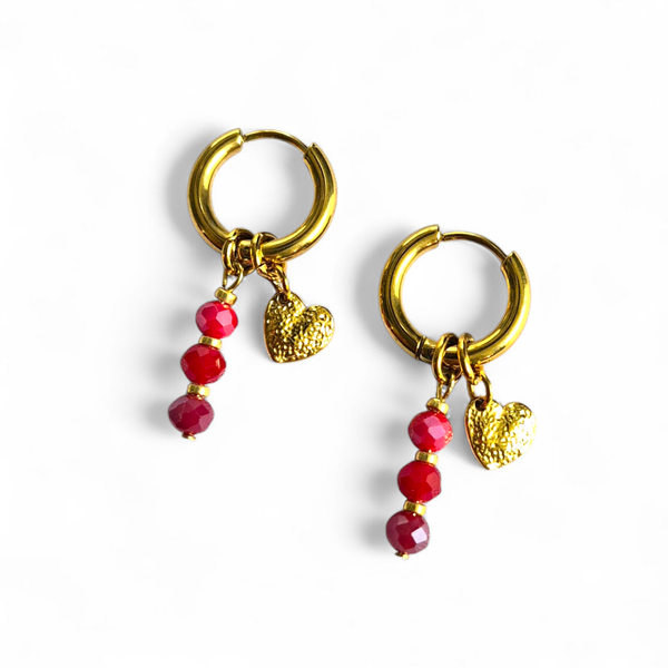 Creolen met gekleurde facetkraaltjes en RVS hartje