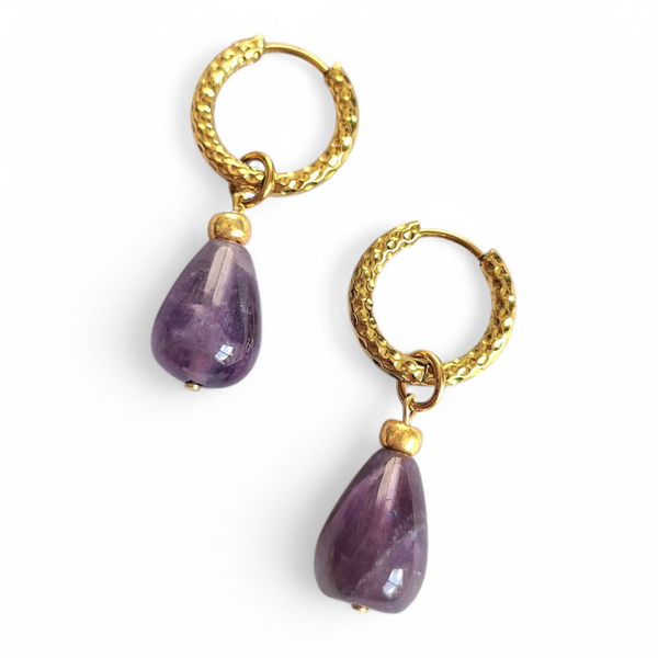 Creolen met paarse Amethist druppel