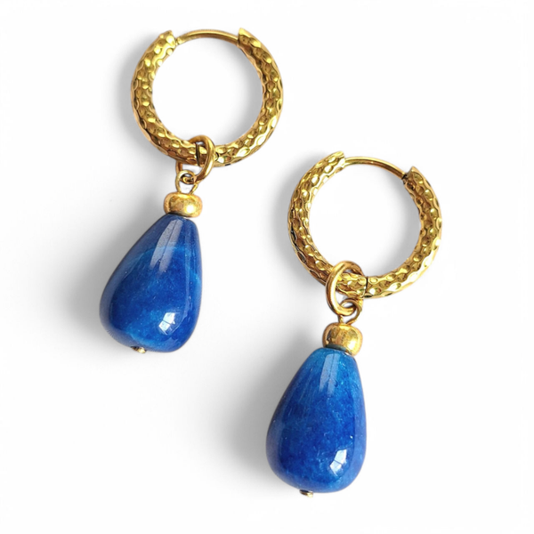 Creolen met blauwe Jade druppel