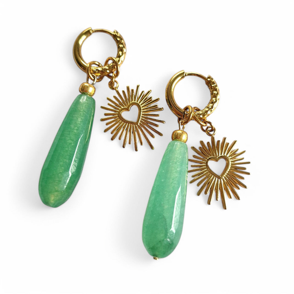 Creolen met groene Jade druppel