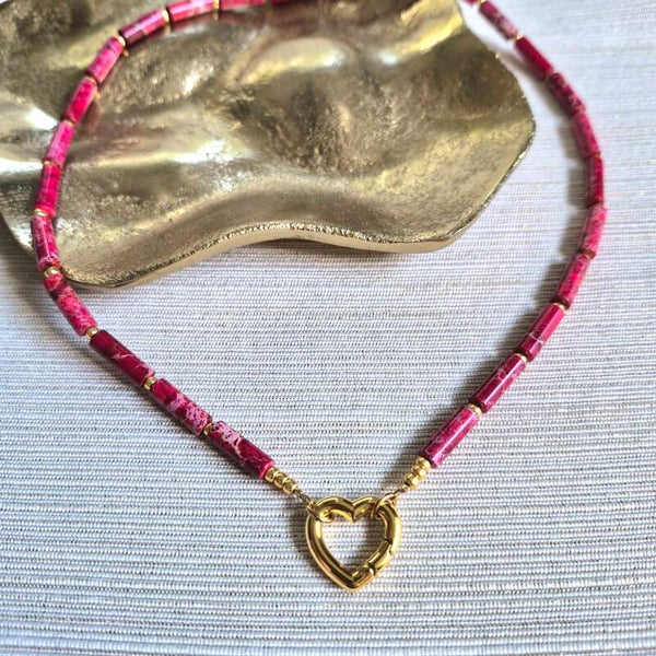 Ketting van imperial Jasper met hartvormige clasp